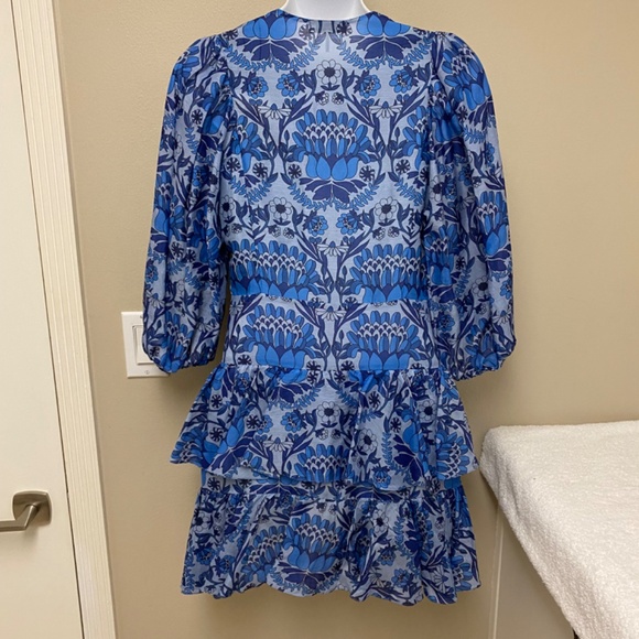 NEW! Sandro Linen Blend Mini Dress 3/4 Sleeves Blue Size 36 (or Small) - $520 - Picture 8 of 16